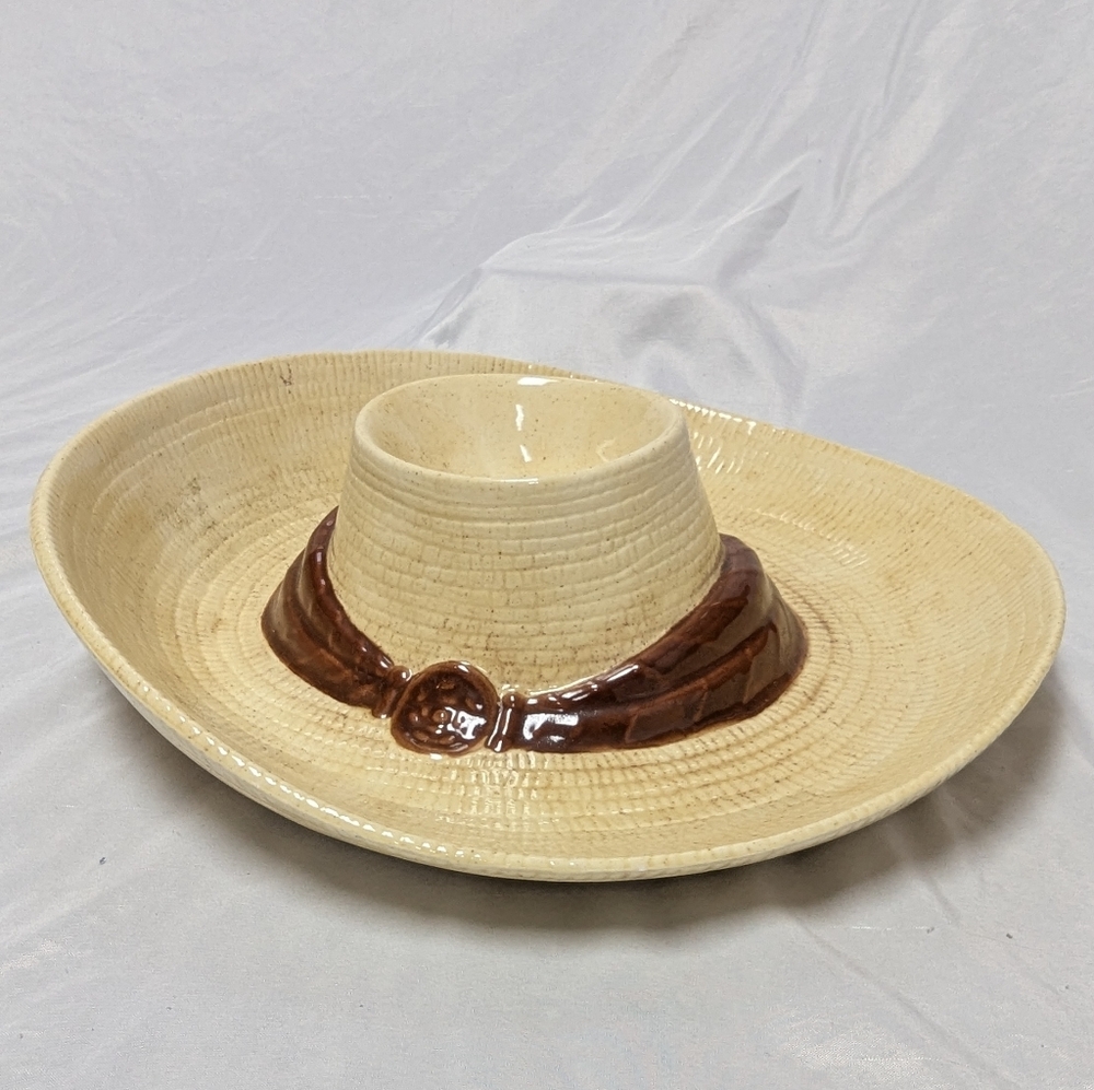 Vtg Ceramic Sombrero Cowboy Hat Chip And Dip Party Tray Large 11" X 13"